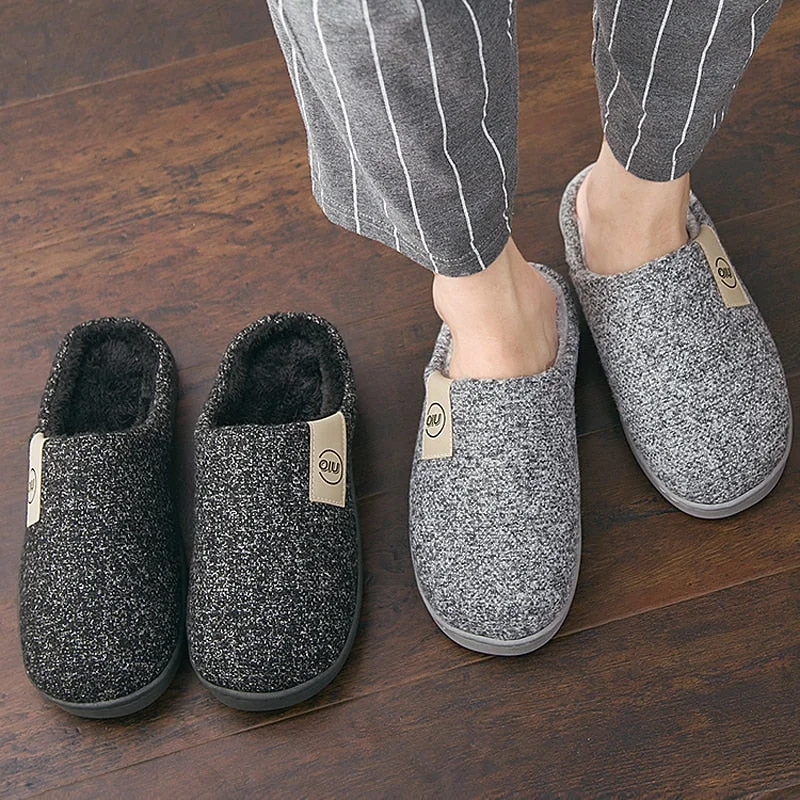 Slippers for active lounging-Men Winter Warm Slippers Fur Slippers Men Boys Plush Slipper Cotton Shoes Non-slip Solid Color Home Indoor Casual Slippers