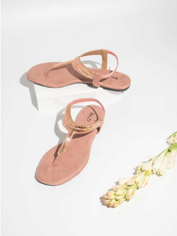 sleek patent flats-Women Peach Embellished Flats