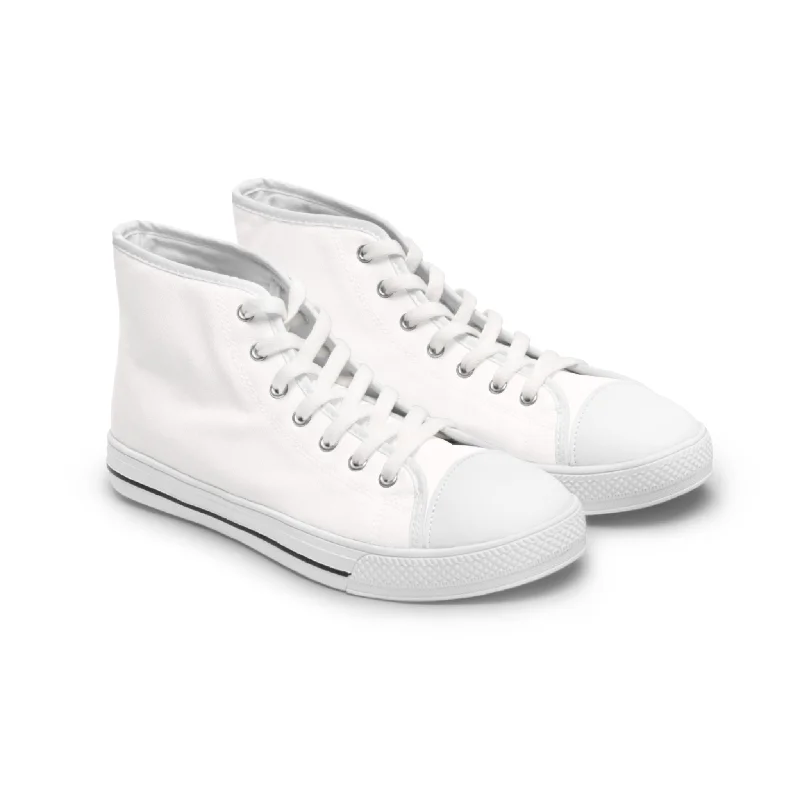 White Color Ladies' High Tops, Solid White Color Best Women's High Top Sneakers Canvas Tennis Shoes