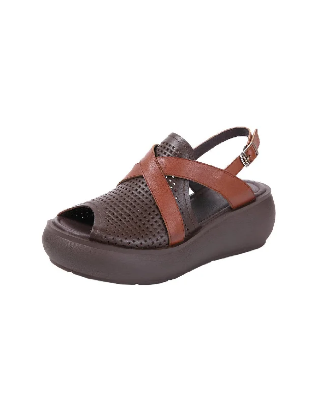 sandals for beach adventures -Handmade Fish Toe Cross Strap Wedge Sandals Slingback