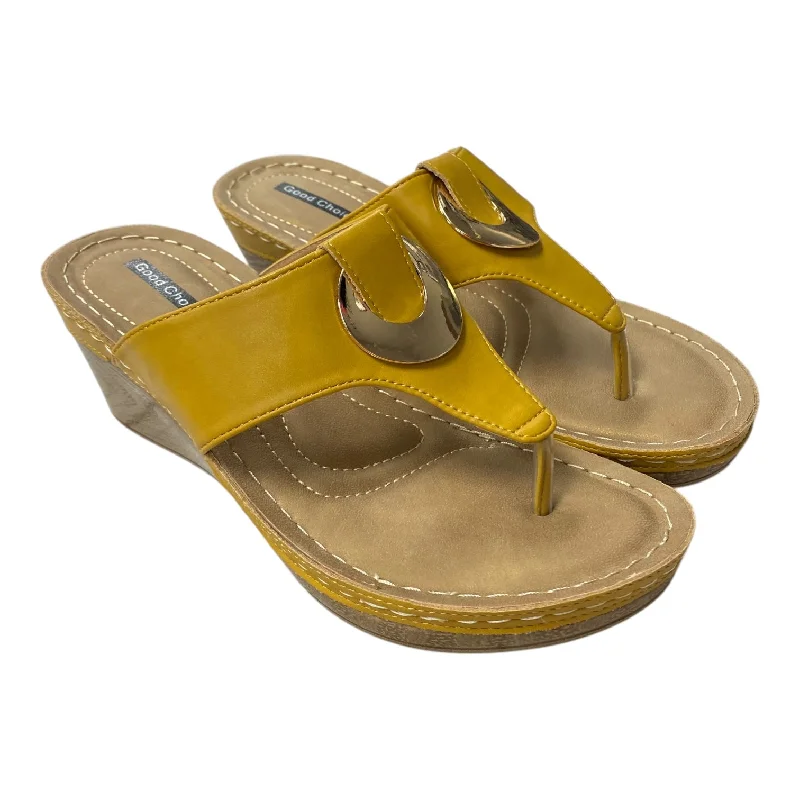 sandals for beach camping -Sandals Heels Wedge By good choice In Yellow, Size:8.5