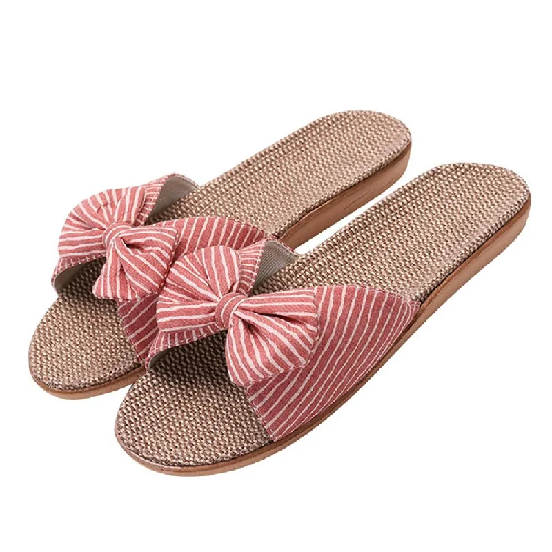 Slippers for night vibes-Trendy Summer Striped Bow-Knot Flip Flops Slippers