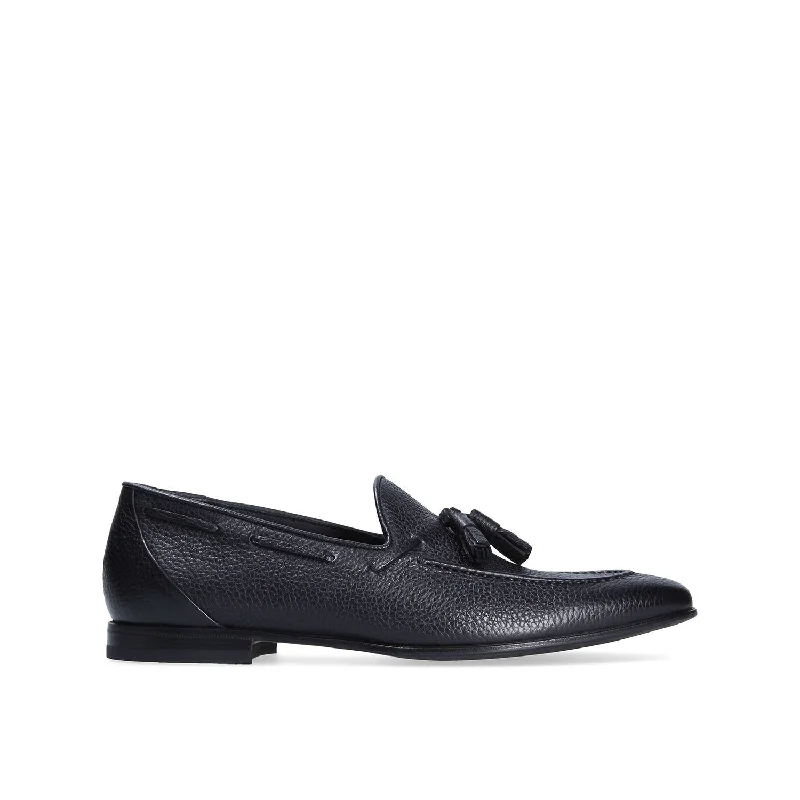 stylish spring loafers-Franceschetti Fidenza Men's Shoes Black Full Grain Leather Tassels Loafers (FCCT1009)