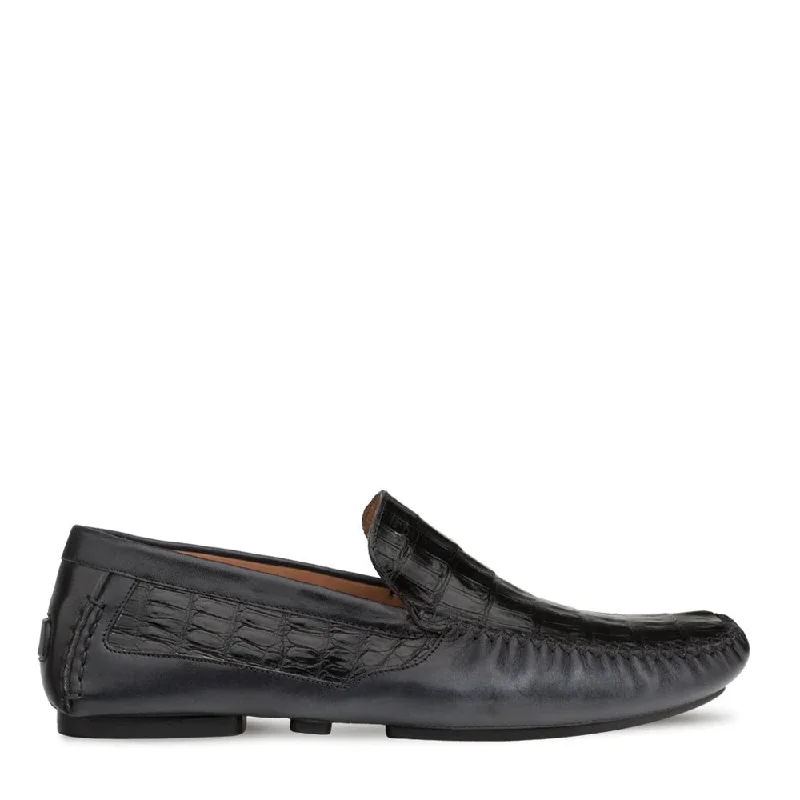 cozy velvet loafers-Mezlan RX7347-F Men's Shoes Black Exotic Crocodile / Calf-Skin Leather Driver Moccasin Loafers (MZ3469)