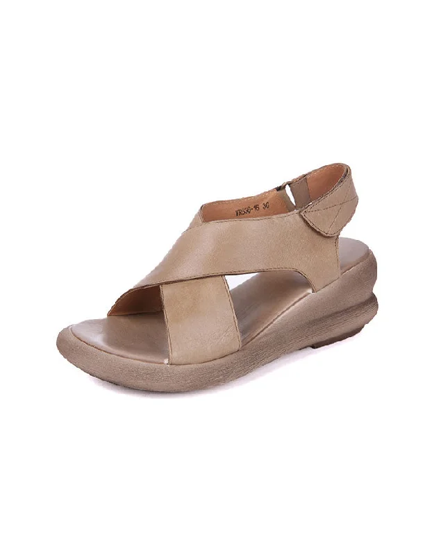 women’s sandals with back uppers -Handmade Summer Wedge Cross Strap Sandals