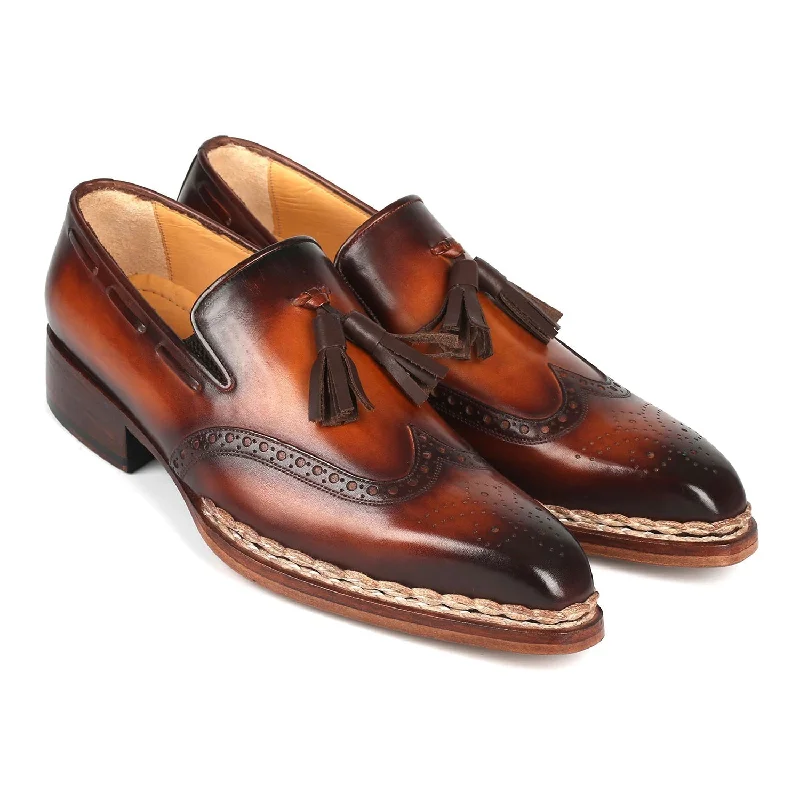 lightweight casual loafers-Paul Parkman 8507-BRW Men's Shoes Brown Calf-Skin Leather Norwegian Welted Wingtip Loafers (PM6351)