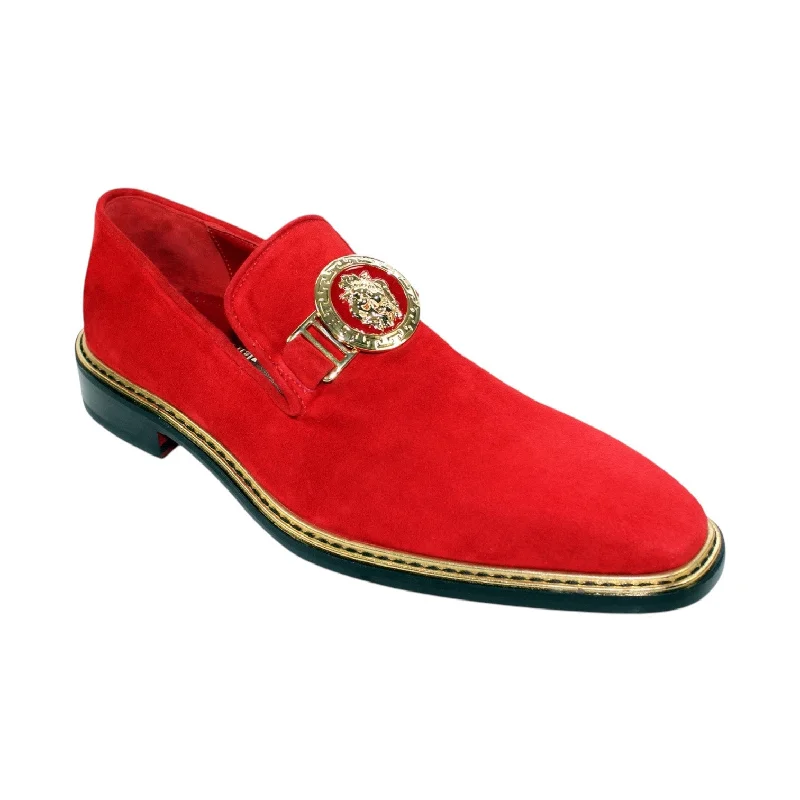 soft suede loafers-Emilio Franco EF102 Men's Shoes Red Suede Leather Formal Loafers (EFC1009)