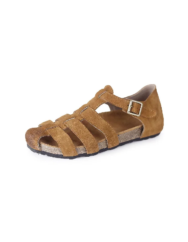 men’s sandals with neutral tones -Suede Close Toe Woven Flat Sandals