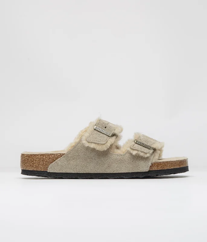 sandals with adjustable uppers -Birkenstock Arizona Shearling Sandals - Taupe