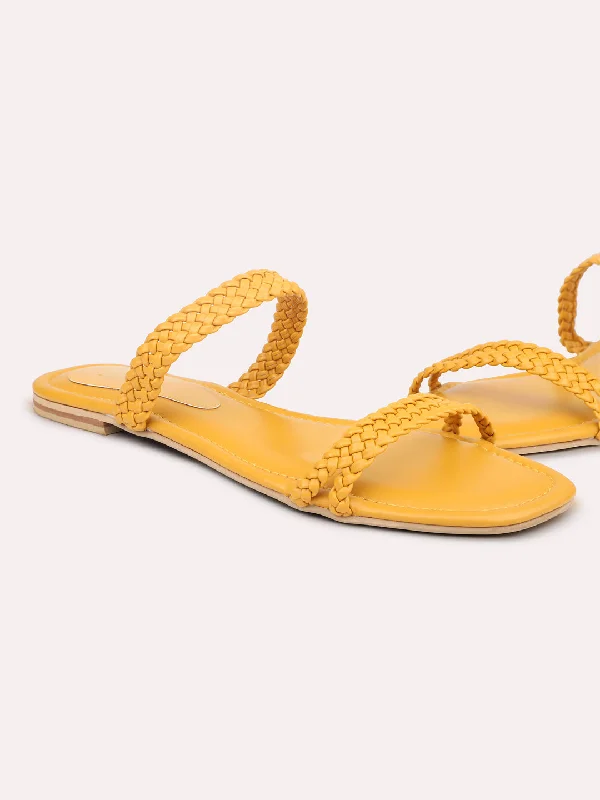 cute polka flats-Women Yellow Textured Open Toe Flats