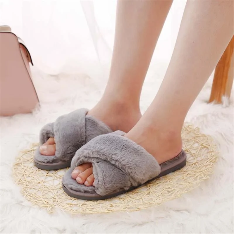 Slippers for travel vibes-Winter Faux Fur Plush Home Slippers