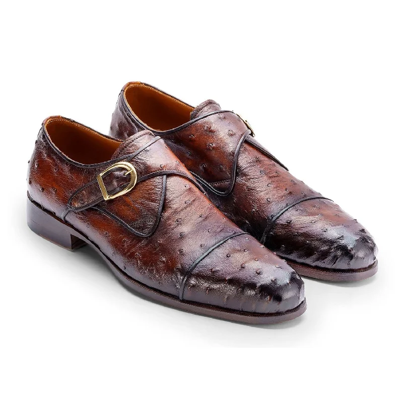 cute patterned loafers-Paul Parkman Men's Shoes Ostrich Single Monk-Strap Loafers (PM6437)