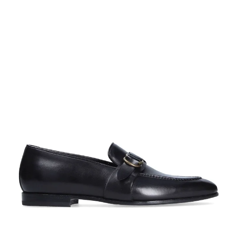 plush satin loafers-Franceschetti Sasha Men's Shoes Black Calf-Skin Leather Slip-On Loafers (FCCT1007)