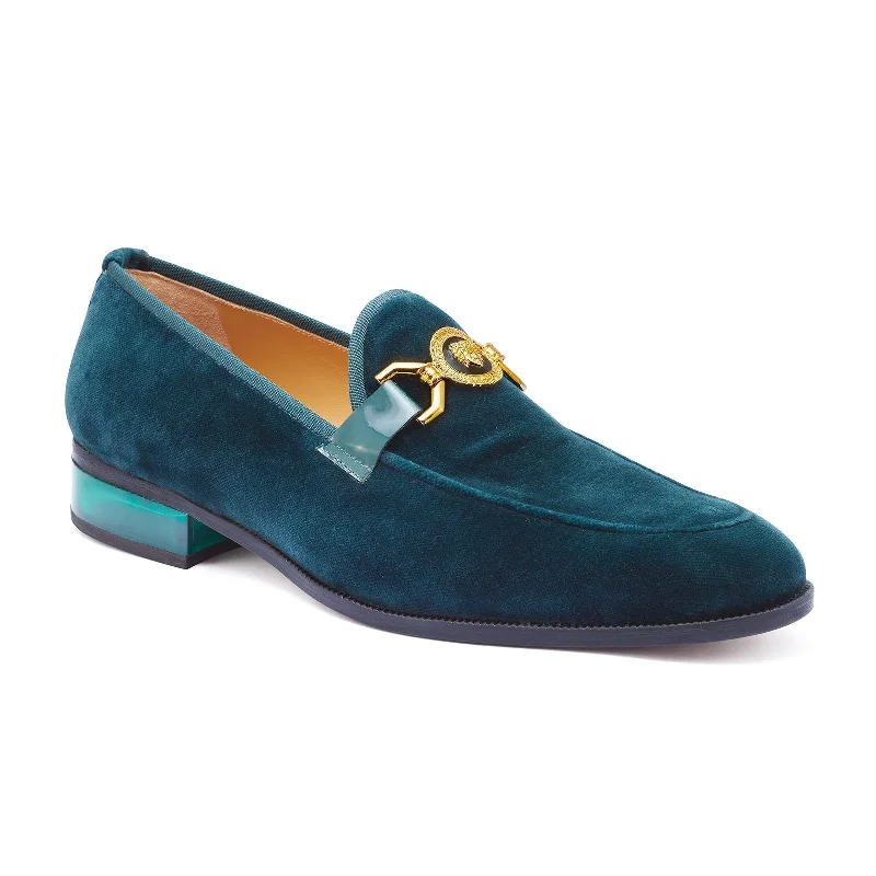 soft suede loafers-Mauri Floss 4940 Men's Shoes Green Velvet Slip-On Loafers (MA5255)