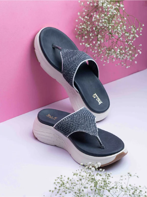 comfy ballet flats-Womens Navy Casual Solid Round Toe Casual Platform Flats