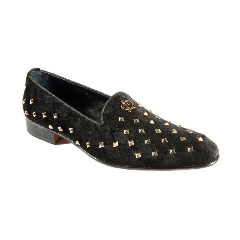 simple penny loafers-Mauri Grazia Men's Designer Shoes Black Crystalized Velvet Loafers 3063 (MAO1015)