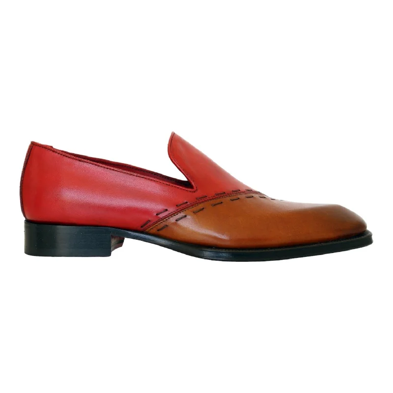 cute patterned loafers-Emilio Franco Vittorio Men's Shoes Gold/Red Calf-Skin Leather Loafers (EF1239)