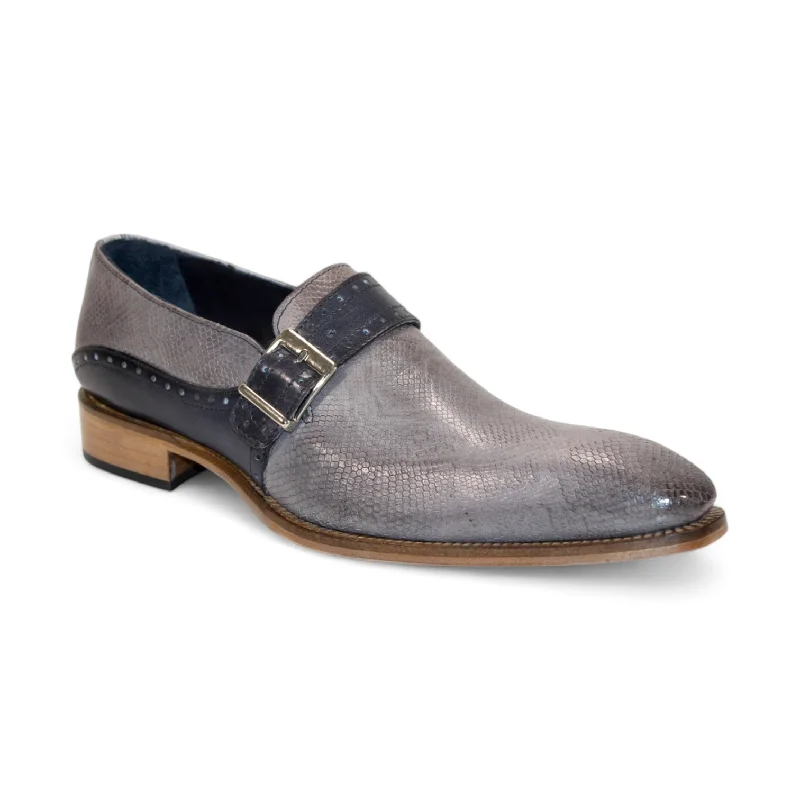 elegant gold loafers-Duca Sezze Men's Shoes Light Grey/Dark Grey Snake Print/Calf-Skin Leather Loafers (D1171)