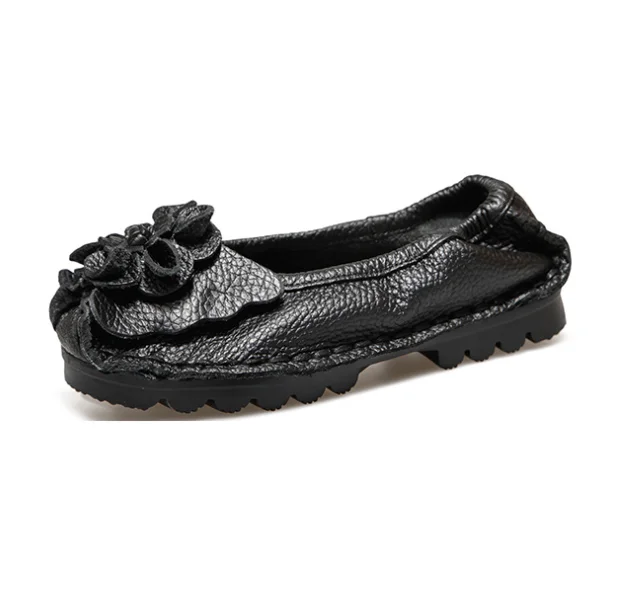 women’s silver loafers-Tiosebon Flower Ethnic Leather Loafers