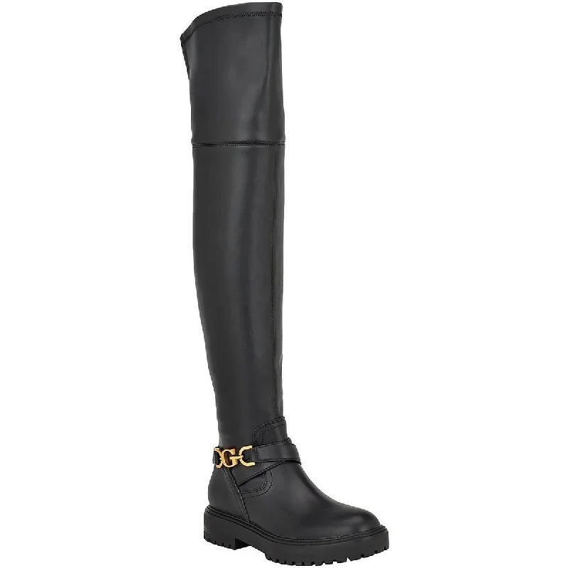 Fashionable snow boots for women’s wardrobe -Guess Womens Jellio Faux Leather Block Heel Knee-High Boots