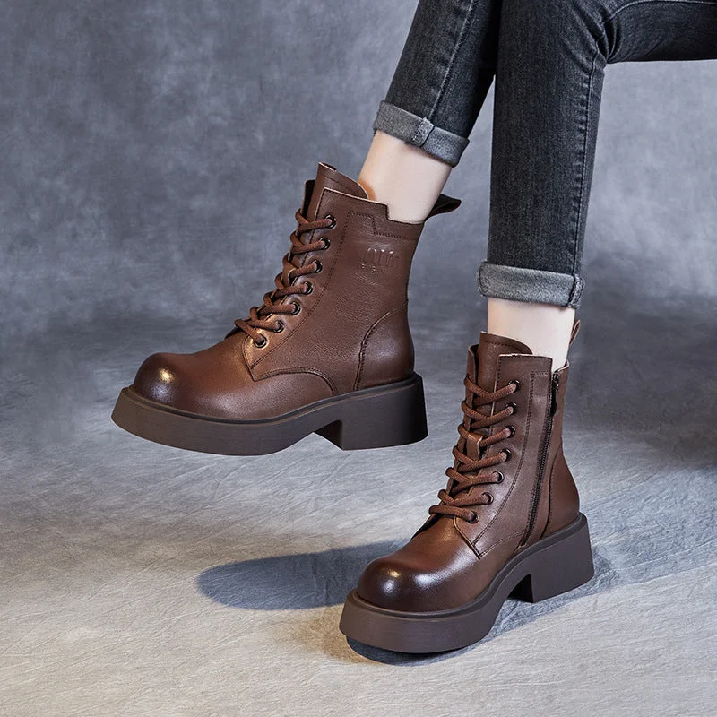 Boots for harsh winter conditions -Women Minimalist Soft Leather Thick Soled Boots