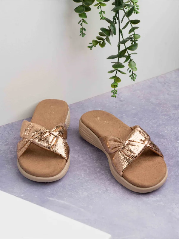 elegant gold flats-Womens Rose Gold Casual Solid Round Toe Casual Flats