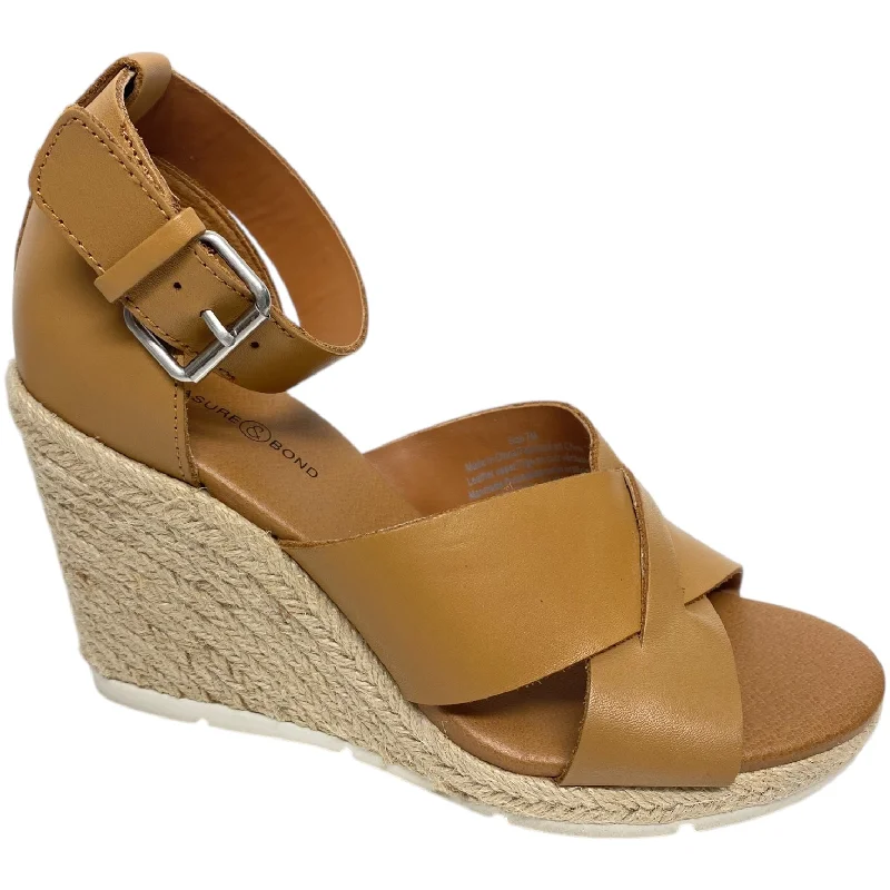 women’s sandals with wedge heels -Sandals Heels Wedge By Treasure And Bond In Brown, Size: 7