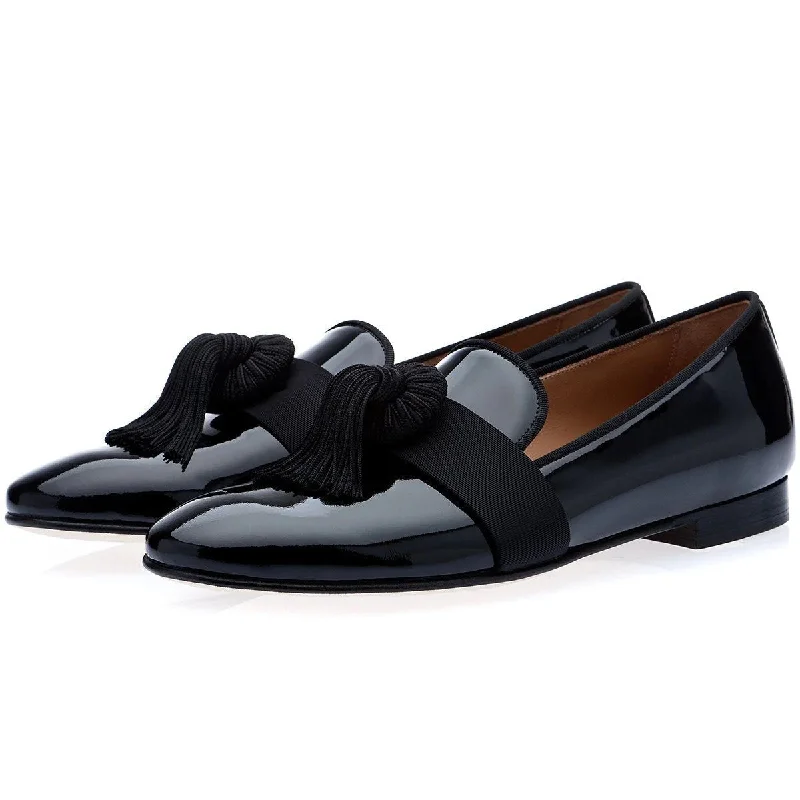 simple penny loafers-SUPERGLAMOUROUS Agadir Men's Shoes Black Patent Leather Loafers (SPGM1029)