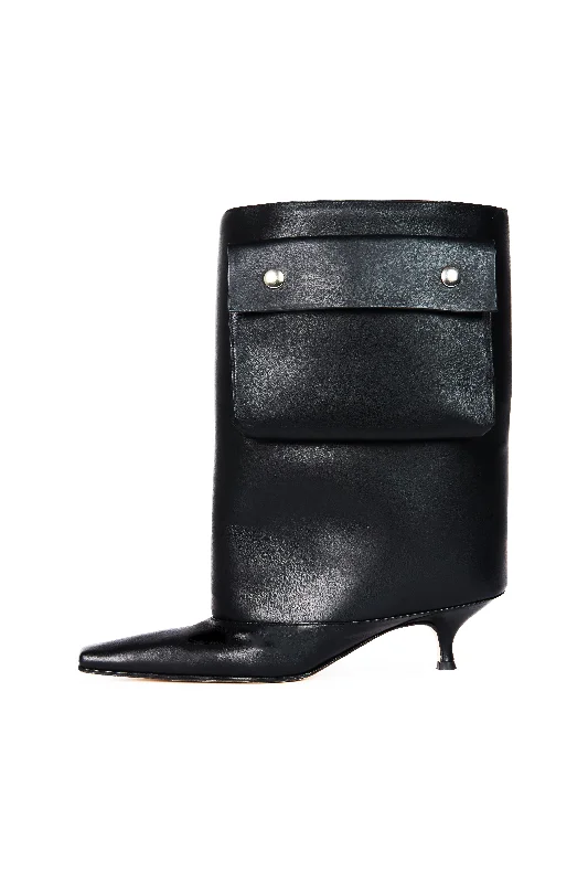 Stylish boots for outdoor events -Dana Tasca Kitten Heel Cylinder Boots Pocket Black