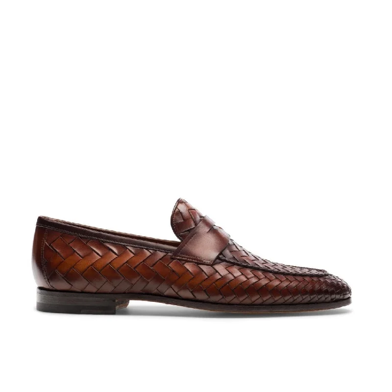 soft mesh loafers-Magnanni 24461 Herman Men's Shoes Boltiarcade Cognac Woven Leather Penny Loafers (MAGS1080)