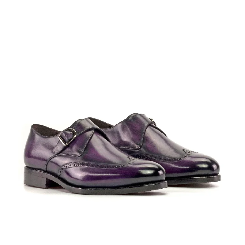 durable casual loafers-Ambrogio Bespoke Men's Shoes Purple Patina Leather Monk-Strap Loafers (AMB2380)