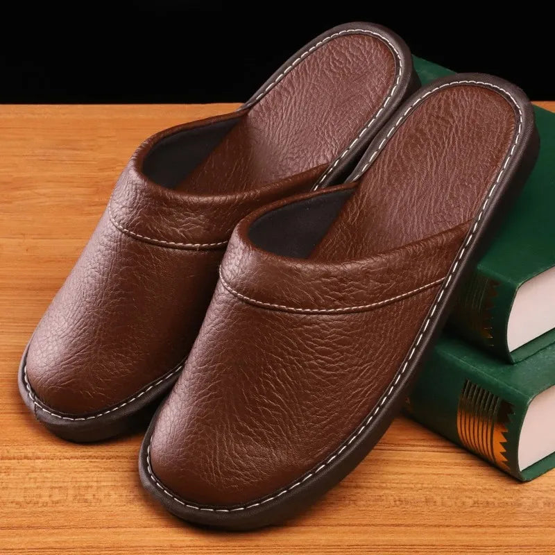 Slippers for outdoor calm-Indoor Shoes Men's Slippers Slides Simple Faux Leather Home Slippers