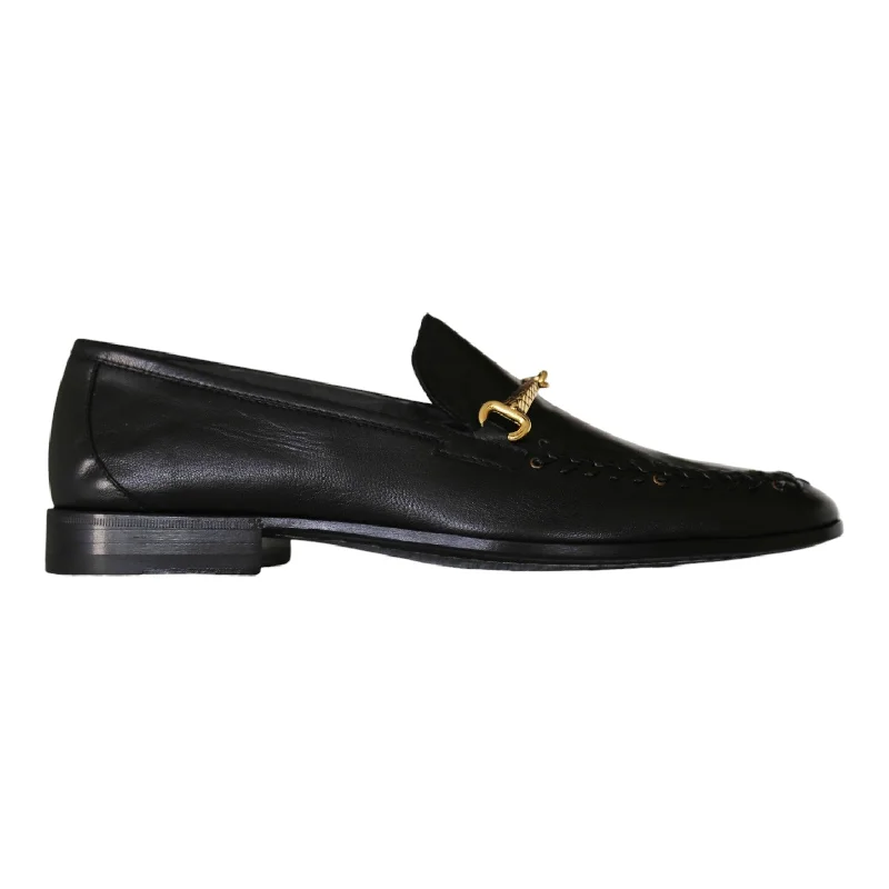 plush velvet loafers-Roberto Cavalli 22505-A Men's Shoes Black Calf-Skin Leather Horsebit Loafers (RC1005)