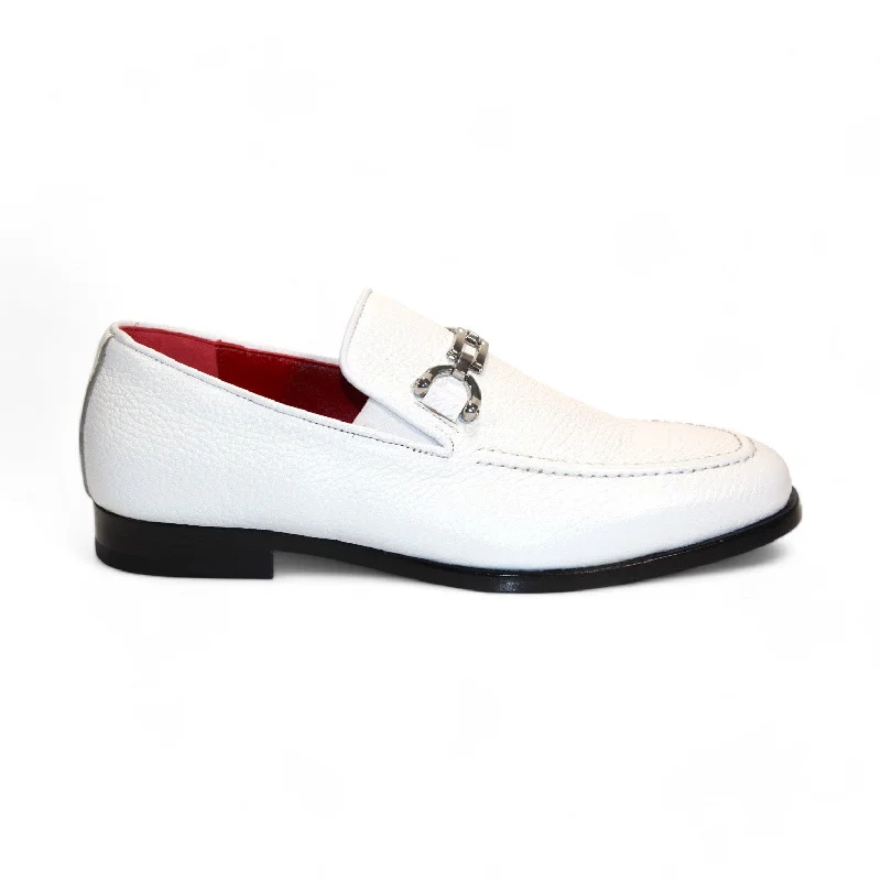 breathable work loafers-Emilio Franco Edgardo Men's Shoes White Deer-Skin Leather Loafers (EF1249)