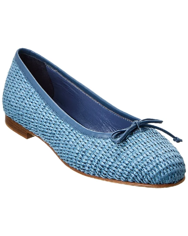 Manolo Blahnik Veralli Raffia & Leather Flat