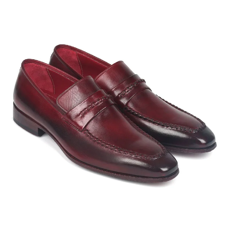 elegant nude loafers-Paul Parkman 068-BRD Men's Shoes Burgundy Bordeaux Calf-Skin Leather Penny Loafers (PM6279)