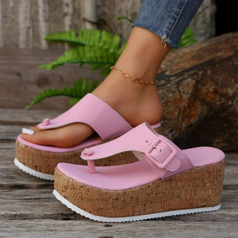 Slippers with durable padding-Women Platform High Heels Slippers  Female Clip Toe Flip Flops Shoes Wedges Sandals 2024 Summer Fashion New Slides Pumps Zapatos