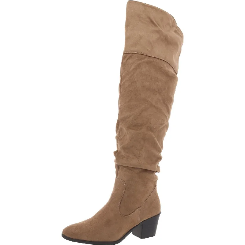 Stylish combat boots for women -Journee Collection Womens Zivia Faux Suede Almond Toe Knee-High Boots