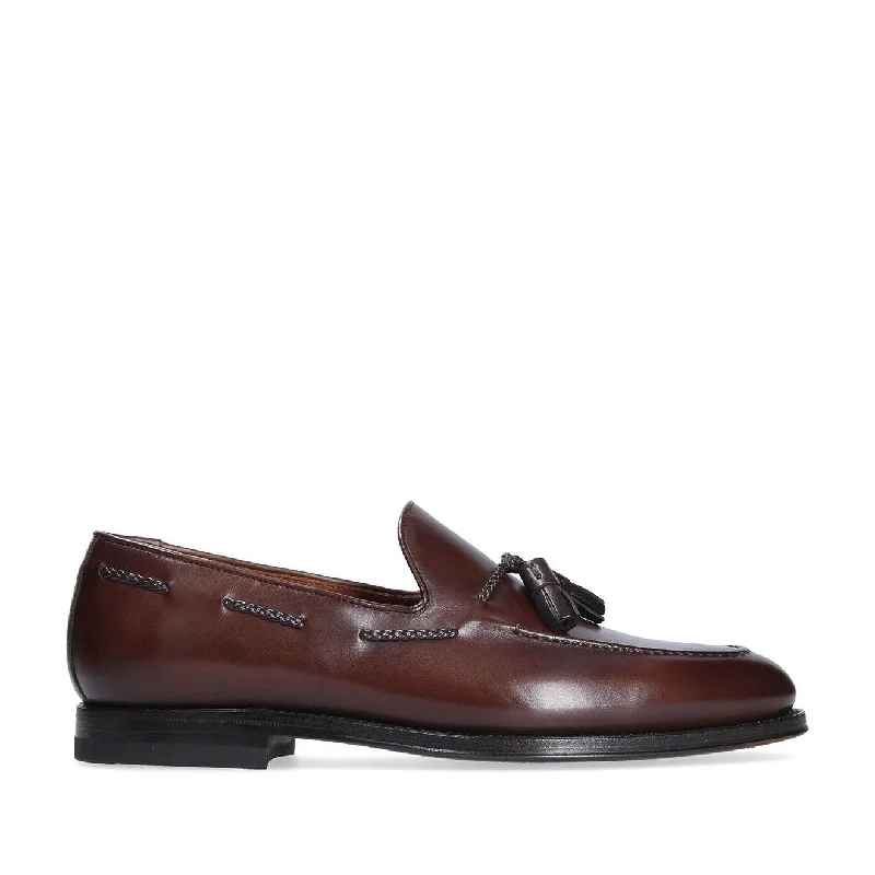 cute patterned loafers-Franceschetti Harry Men's Shoes Dark Brown Calf-Skin Leather Tassels Loafers (FCCT1016)