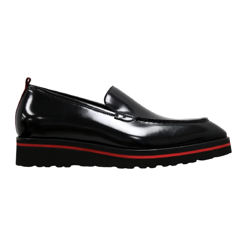 durable slip-on loafers-Valentino Deacon 19521 Men's Shoes Polished Calf-Skin Leather Slip-On Black Loafers (VAL1008)