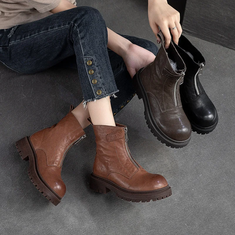 Warm boots for extreme cold -Women Retro Casual Font Zipper Leather Boots