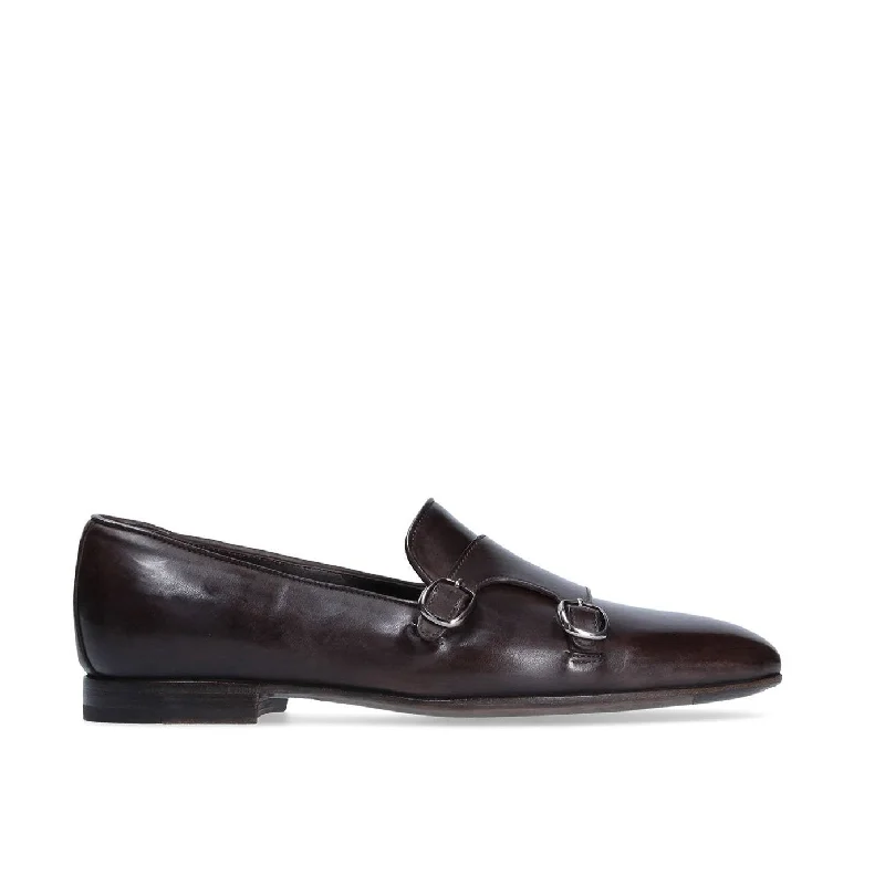 cozy velvet loafers-Franceschetti Sirio Men's Shoes Dark Brown Horse Leather Double Buckle Belgian Loafers (FCCT1005)