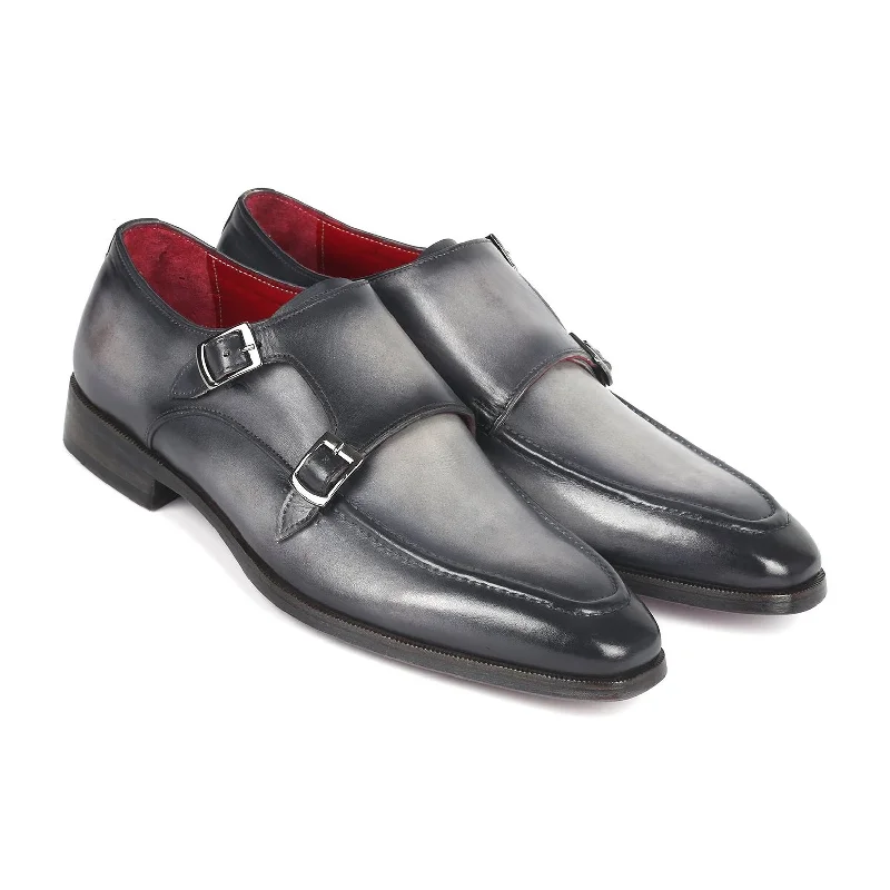 lightweight slip-on loafers-Paul Parkman SW534GY Men's Shoes Gray Calf-Skin Leather Monk-Straps Loafers (PM6313)