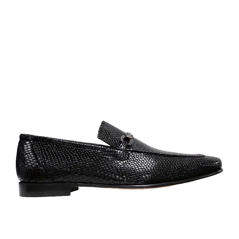 cushioned slip-on loafers-Ambrogio by Mezlan Men's Shoes Black Snake Print Leather Horsebit Loafers (AMZ1015)