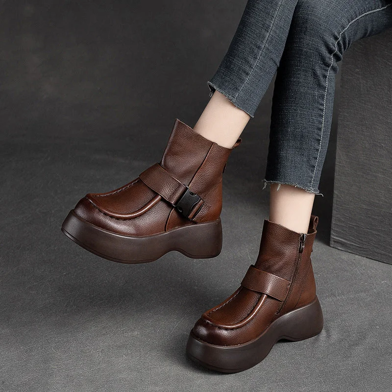 Dress boots for men -Women Retro Minimalist Leather Platform Boots