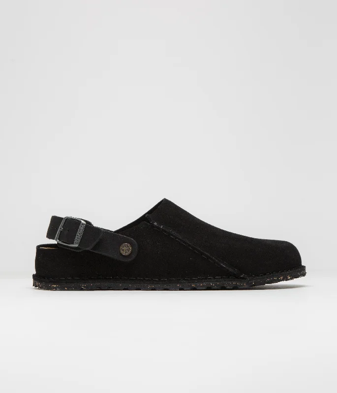 sandals with eco-friendly soles -Birkenstock Lutry Narrow Premium Suede Sandals - Black