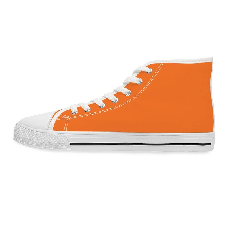 Bright Orange Ladies' High Tops, Solid Color Best Women's High Top Sneakers Canvas Tennis Shoes