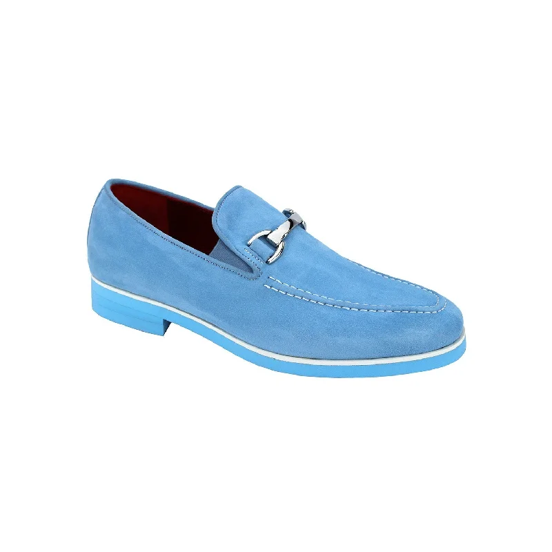 plush leather loafers-Emilio Franco Nino II Men's Shoes Light Blue Suede Leather Loafers (EF1088)