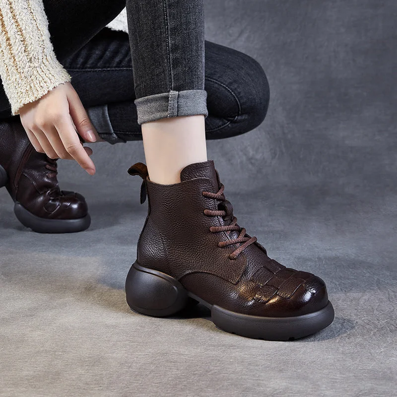 Comfortable boots for snowy trail walks -Women Handmade Plaited Soft Leather Retro Boots