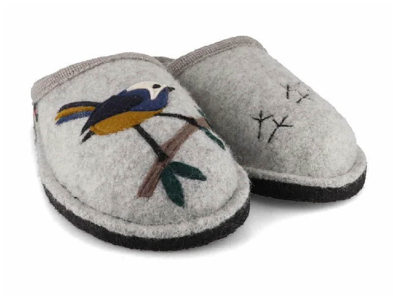 Slippers for morning calm-HAFLINGER Women Felt Slippers 'Flair Songbird', stone gray